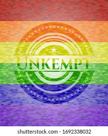 Unkempt on mosaic background with the colors of the LGBT flag