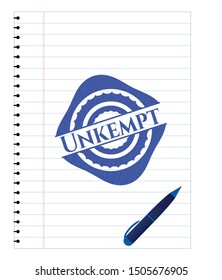Unkempt pen strokes emblem. Blue ink. Vector Illustration. Detailed.