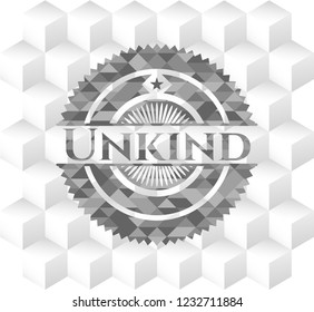Unkind grey badge with geometric cube white background