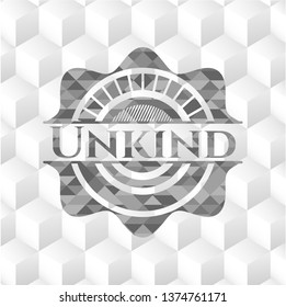 Unkind grey emblem with geometric cube white background