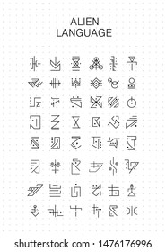 Unknown alphabet, Alien hieroglyphics symbols. Fictional characters suitable for magic characters, runes, UFO language, encrypted code. Vector unknown language alphabet