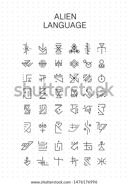 Unbekanntes Alphabet Alien Hieroglyphics Symbole Charaktere Stock Vektorgrafik Lizenzfrei