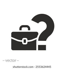 unknown amount of work, icon of question mark with portfolio, career choice, thinking or search about next job, flat vector illustration