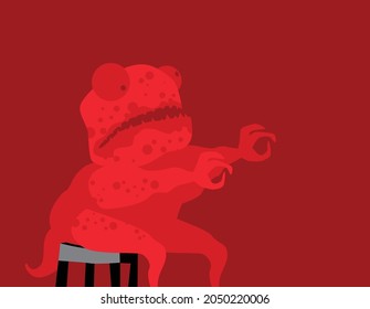 Unknown Beast. Red Ugly Monster Sitting On A Chair. Vector Image For Prints, Poster And Illustrations.