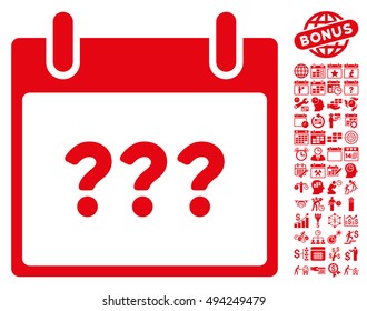 Unknown Calendar Day pictograph with bonus calendar and time management clip art. Vector illustration style is flat iconic symbols, red color, white background.