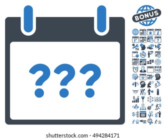 Unknown Calendar Day pictograph with bonus calendar and time management pictogram. Vector illustration style is flat iconic bicolor symbols, smooth blue colors, white background.
