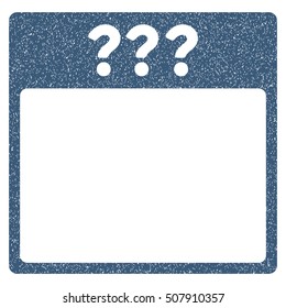 Unknown Calendar Page grainy textured icon for overlay watermark stamps. Flat symbol with dust texture. Dotted vector blue ink rubber seal stamp with grunge design on a white background.