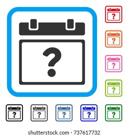 Unknown Calendar Page icon. Flat grey iconic symbol inside a light blue rounded square. Black, gray, green, blue, red, orange color variants of Unknown Calendar Page vector.