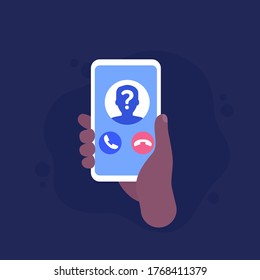 Unknown Caller, Phone Call, Smartphone In Hand Vector Icon