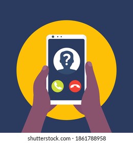 Unknown Caller, Phone Call, Smartphone In Hands Vector Icon