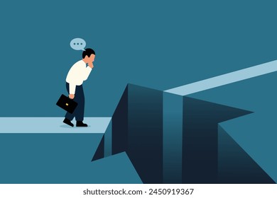 Unknown Choice.   Businessman Walking Towards an Unknown Falling Cliff. Vector Business Illustration.