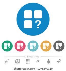 Unknown component flat white icons on round color backgrounds. 6 bonus icons included.