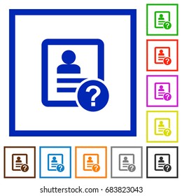 Unknown contact flat color icons in square frames on white background
