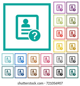 Unknown contact flat color icons with quadrant frames on white background