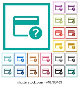 Unknown credit card flat color icons with quadrant frames on white background