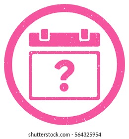 Unknown Date grainy textured icon inside circle for overlay watermark stamps. Flat symbol with dust texture. Circled dotted vector pink ink rubber seal stamp with grunge design on a white background.