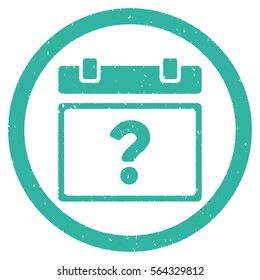Unknown Date grainy textured icon inside circle for overlay watermark stamps. Flat symbol with dust texture. Circled dotted vector cyan ink rubber seal stamp with grunge design on a white background.