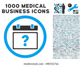 Unknown Date icon with 1000 medical business gray and blue vector pictographs. Set style is flat bicolor symbols, white background.