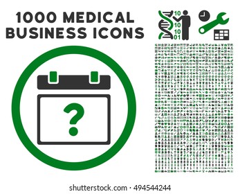 Unknown Date icon with 1000 medical business green and gray vector design elements. Design style is flat bicolor symbols, white background.