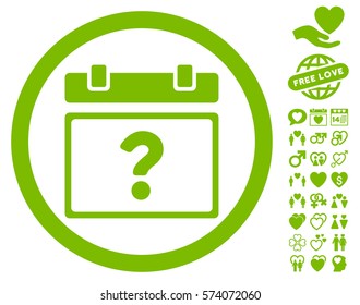 Unknown Date pictograph with bonus dating images. Vector illustration style is flat rounded iconic eco green symbols on white background.