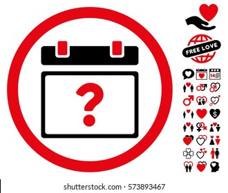 Unknown Date pictograph with bonus decoration graphic icons. Vector illustration style is flat rounded iconic intensive red and black symbols on white background.