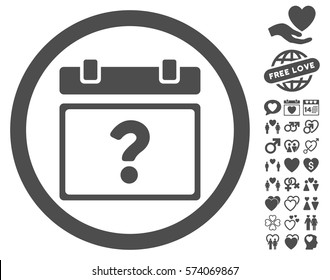 Unknown Date pictograph with bonus decorative design elements. Vector illustration style is flat rounded iconic gray symbols on white background.