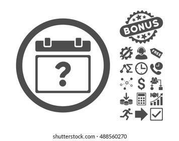 Unknown Date pictograph with bonus pictogram. Vector illustration style is flat iconic symbols, gray color, white background.
