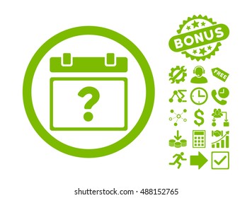 Unknown Date pictograph with bonus symbols. Vector illustration style is flat iconic symbols, eco green color, white background.