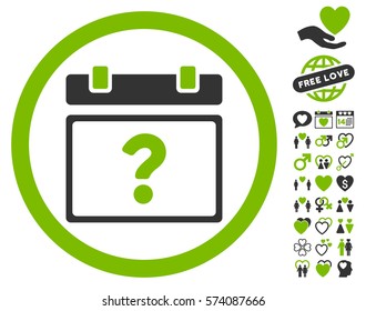 Unknown Date pictograph with bonus valentine clip art. Vector illustration style is flat rounded iconic eco green and gray symbols on white background.