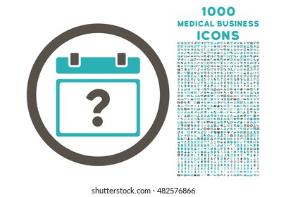 Unknown Date rounded vector bicolor icon with 1000 medical business icons. Set style is flat pictograms, grey and cyan colors, white background.