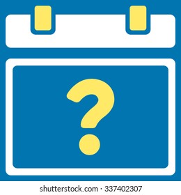 Unknown Date vector icon. Style is bicolor flat symbol, yellow and white colors, rounded angles, blue background.