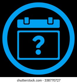 Unknown Date vector icon. Style is flat rounded symbol, blue color, rounded angles, black background.