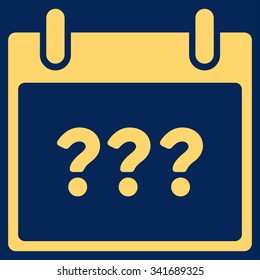 Unknown Date vector icon. Style is flat symbol, yellow color, rounded angles, blue background.