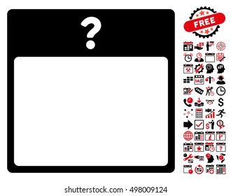 Unknown Day Calendar Page icon with bonus calendar and time management clip art. Vector illustration style is flat iconic symbols, intensive red and black, white background.