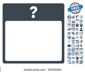 Unknown Day Calendar Page icon with bonus calendar and time management images. Vector illustration style is flat iconic symbols, smooth blue, white background.