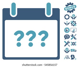 Unknown Day Calendar Page pictograph with bonus setup tools images. Vector illustration style is flat iconic symbols, cyan and blue, white background.