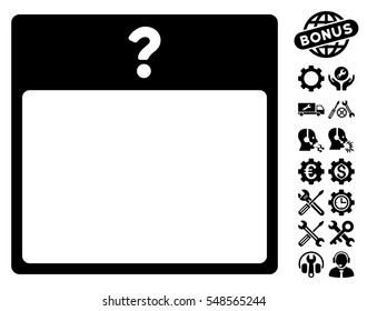 Unknown Day Calendar Page pictograph with bonus configuration symbols. Vector illustration style is flat iconic symbols, black, white background.