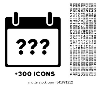 Unknown Day vector pictogram with additional 300 date and time management icons. Style is flat symbols, black color, rounded angles, white background.