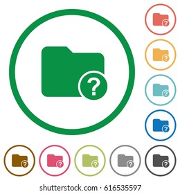 Unknown directory flat color icons in round outlines on white background