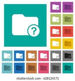 Unknown directory multi colored flat icons on plain square backgrounds. Included white and darker icon variations for hover or active effects.