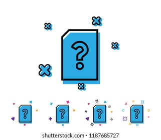 Unknown Document line icon. File with Question mark sign. Untitled Paper page concept symbol. Line icon with geometric elements. Bright colourful design. Vector