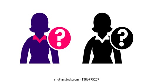 Unknown Female Avatar Icon in Color and Black Version