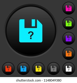 Unknown file dark push buttons with vivid color icons on dark grey background