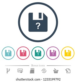 Unknown file flat color icons in round outlines. 6 bonus icons included.
