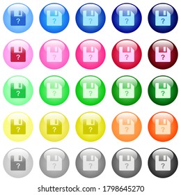 Unknown file icons in set of 25 color glossy spherical buttons