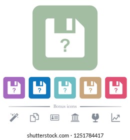 Unknown file white flat icons on color rounded square backgrounds. 6 bonus icons included