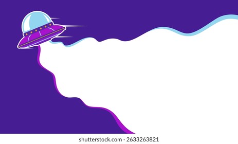 Unknown Flying Object on purple horizontal background with some copy space for text. UFO background illustration
