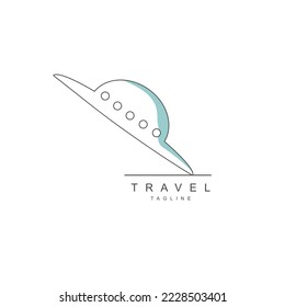 Unknown flying object thin line style silhouette. Logo desing for travel company