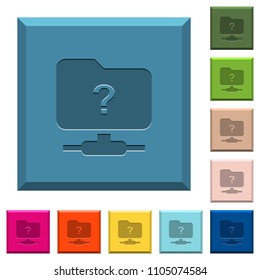 Unknown FTP engraved icons on edged square buttons in various trendy colors