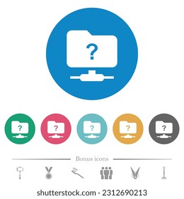 Unknown FTP flat white icons on round color backgrounds. 6 bonus icons included.